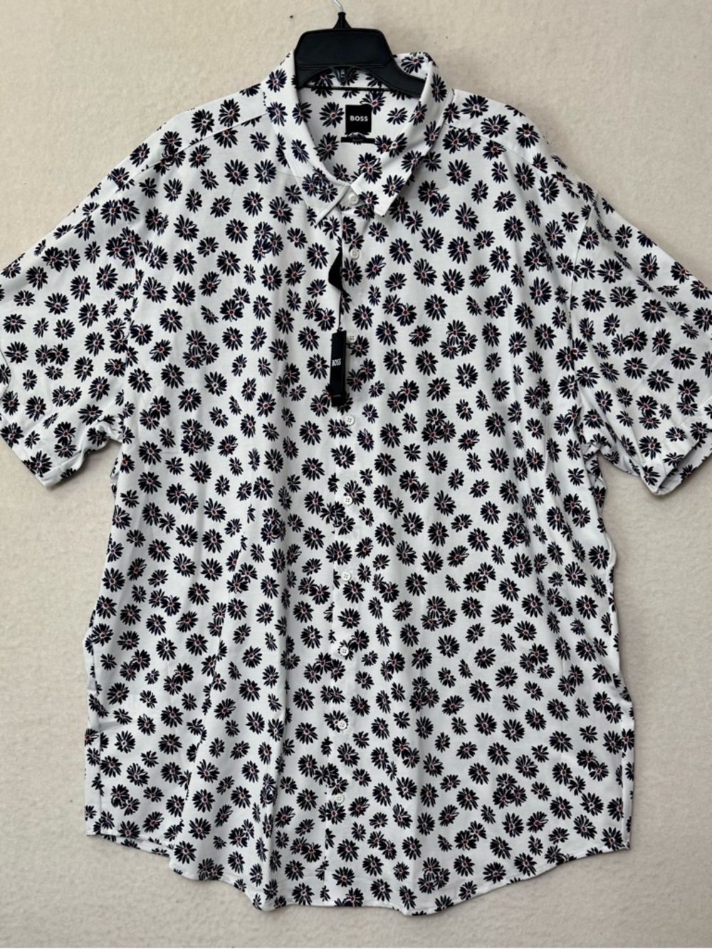 NWT BOSS Hugo Boss Floral Button Down Shirt Slim Fit 5XL White Navy Red